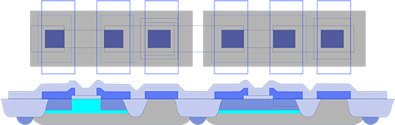 An oxide isolated bipolar technology process showing the layout of the cell and cross-section of the process (after Maly).