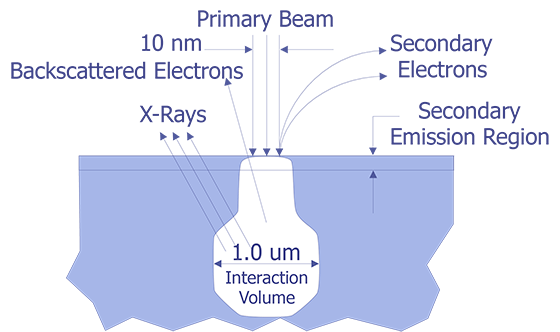 Electron Beam Physics Interaction Volume (after Cole).