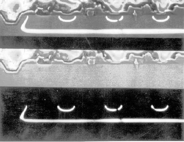 EBIC can also be used to help delineate cross sectional information. Here EBIC is used to identify the depth of implants and diffused junctions. (photo coutresy DM Data).