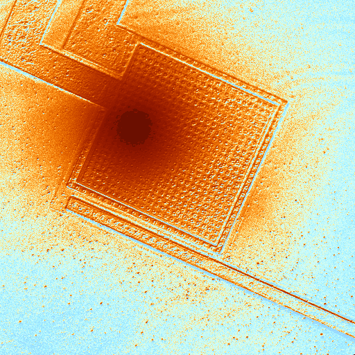 FMI image of heat dissapation in a metal 2 - metal 1 contact test structure. (Photo courtesy Sandia Labs.).