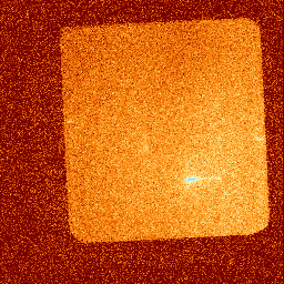 FMI image (25X) of heat dissapation in a 256k SRAM from an 8.8 ohm short caused by a metal 1 patterning defect. (Photo courtesy Sandia Labs.).