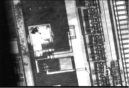 Reflected IR image of the SRAM with ESD damage in an input circuit. (Courtesy Sandia Labs).