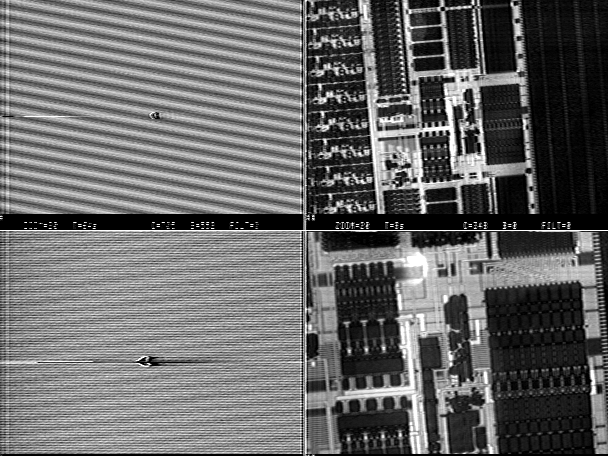 Another four panel image showing LIVA and a registered IR reflected image on a microprocessor. (Courtesy Sandia Labs).