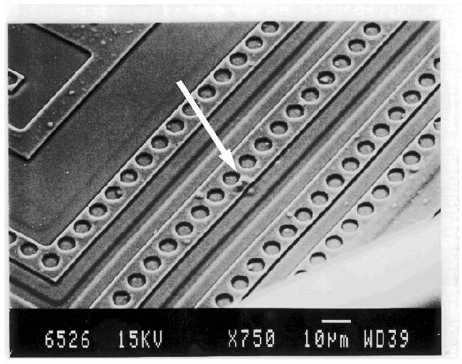 SEM image showing subtle electrical overstress damage. (Photo courtesy Analytical Solutions).