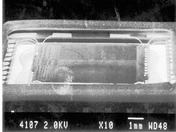 SEM image of properly bonded wires in a static RAM. (Courtesy Analytical Solutions).