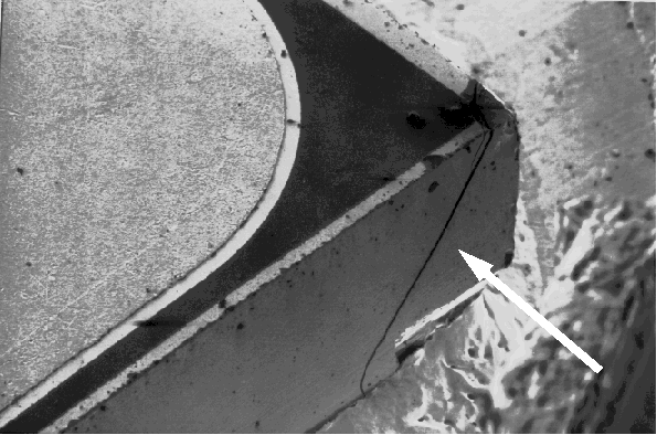 SEM image showing a cracked die. (Photo courtesy Analytical Solutions.).