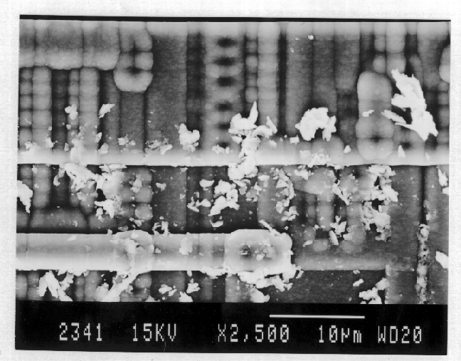 SEM image showing particulate contamination on the die surface. (Photo courtesy Analytical Solutions.).