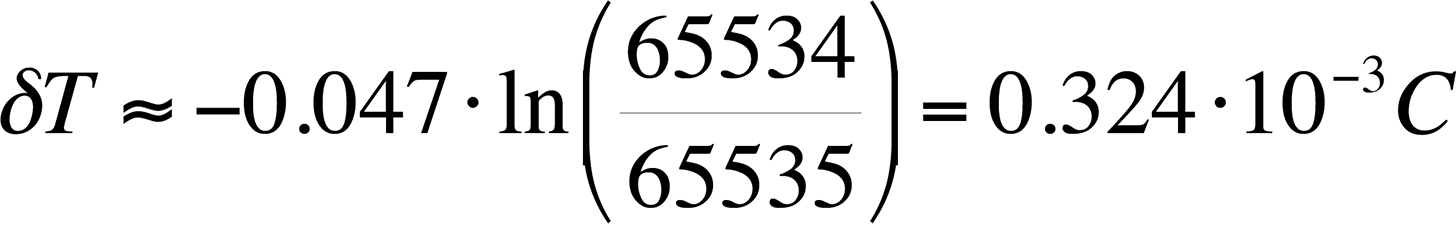 Equation to determine the best possible thermal resolution if a camera with 16-bit grayscale resolution is used.