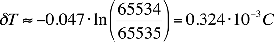 Equation to determine the best possible thermal resolution if a camera with 16-bit grayscale resolution is used.