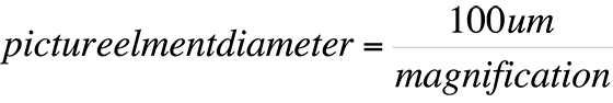 The minimum picture element is related to magnification by this equation.