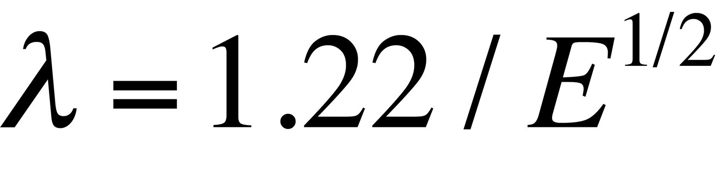 This equation shows that the wavelength lambda of electrons is related to their energy.