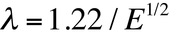 This equation shows that the wavelength lambda of electrons is related to their energy.