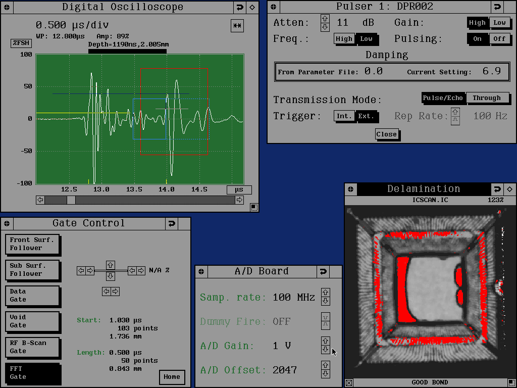 Screen shot of C-mode scanning acoustic microscope. (photo courtesy Sonix Corp.)