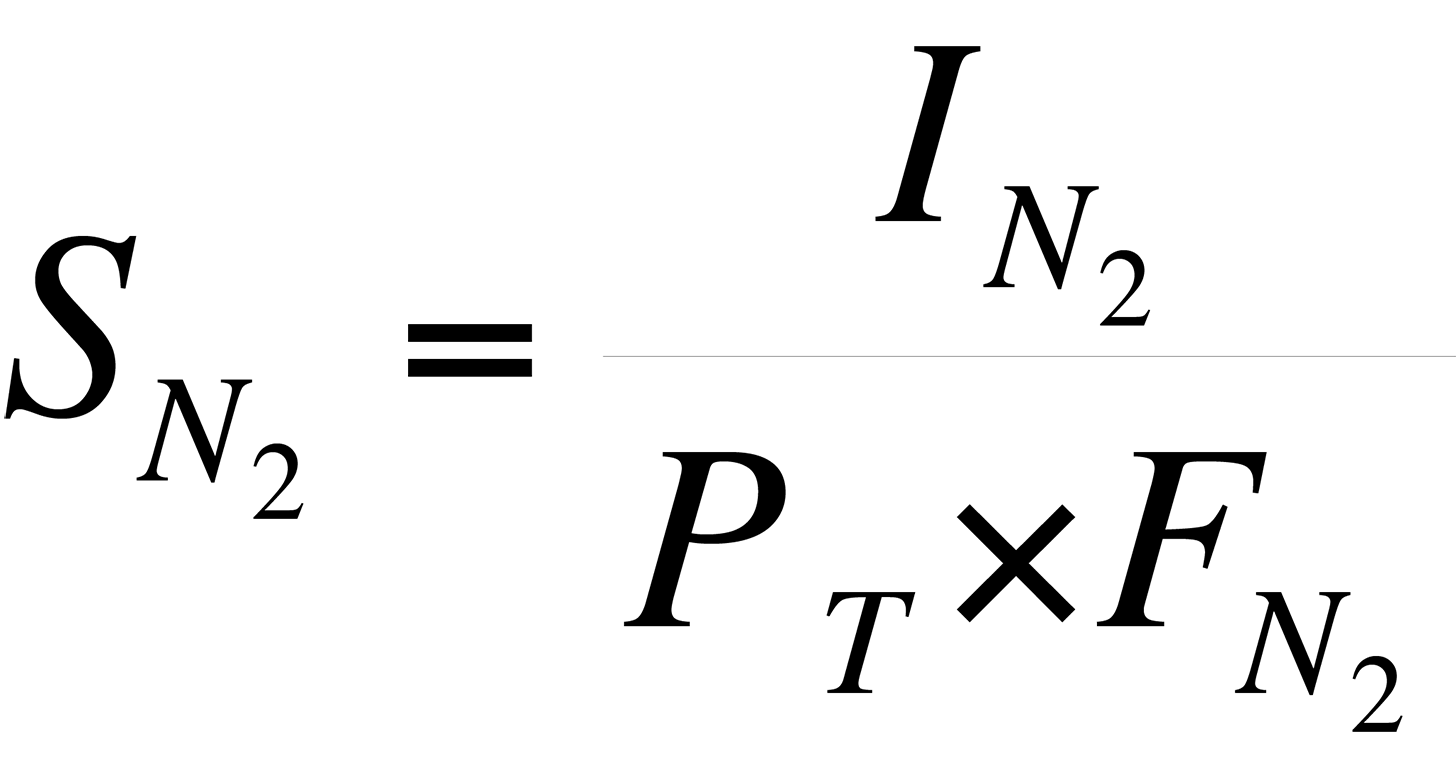 Example equation used to calculate the sensitivity of an instrument to N sub 2.