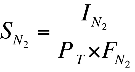 Example equation used to calculate the sensitivity of an instrument to N sub 2.