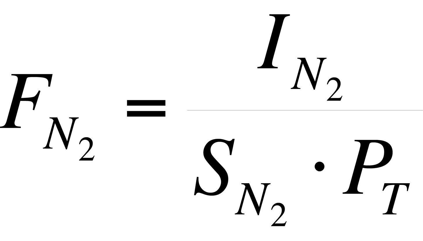 Example equation used to calculate the fraction of component N sub 2 in the sample.