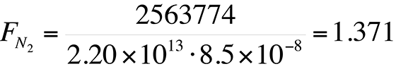 Example equation used to calculate the fraction of component N sub 2 in the sample using data from Table 3.